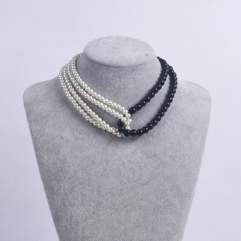 HOWAWAY Round Imitation Pearl Choker Necklace Multi Strands Choker 20s Flapper Necklace black and white pearl  Themed Party