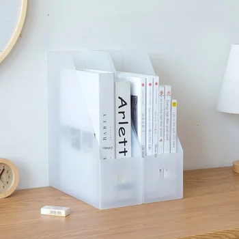 

Self-contained drawstring hole desktop book storage box simple vertical design frosted storage rack open pull ring design folder