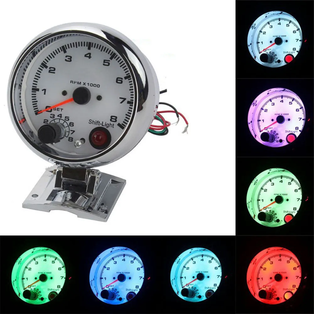 Auto Car Tachometer Tacho Gauge 0~8000 RPM Meter Universal Motor 7 Colors Adjustable Led Pointer 12V 3.75" 95mm | Автомобили и