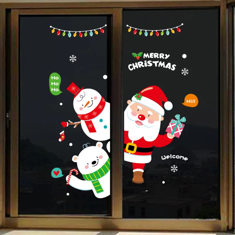 45*60 см,, новогодние Санта-Клаус, стеклянный поезд, окно, рождественские украшения для дома, декоративные наклейки на стену, Navidad Natal