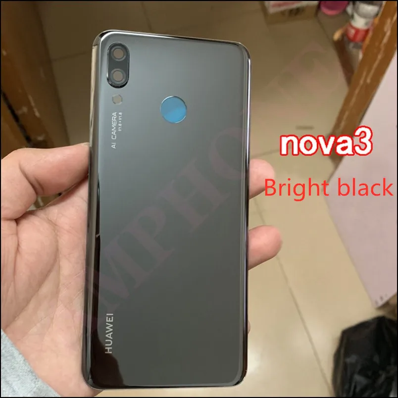 Новое оригинальное закаленное стекло задняя крышка для huawei Nova 3 запасные части задняя крышка батарейного отсека Корпус+ рамка камеры - Цвет: Black