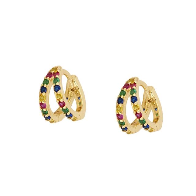 925 Sterling Silver Colored Crystal Hoop Earrings Collection Rainbow Zircon Mosaic Charm Circle Huggie Earrings Jewelry