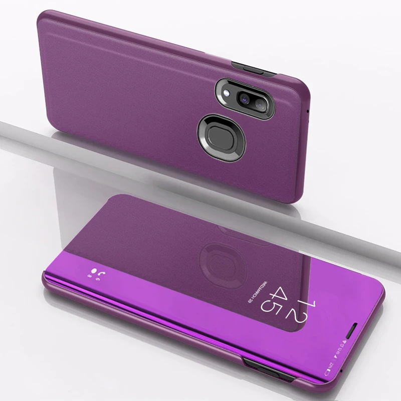 Зеркальный флип-чехол для samsung Galaxy A30 A70 A40 Смарт Обложка книги для samsung A50 a20e 30 40 50 70 50a 30a 70a подставка Funda - Цвет: purple