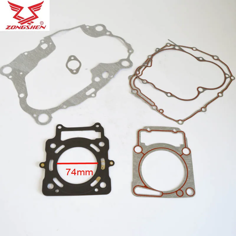 zongshen CBS250 CBS300 300cc engine gasket motorcycle bike cylinder gasket 74mm ZS174MM 250cc 70mm XGJ300R engine gasket set,engine gasket kit,replacement gasket set
