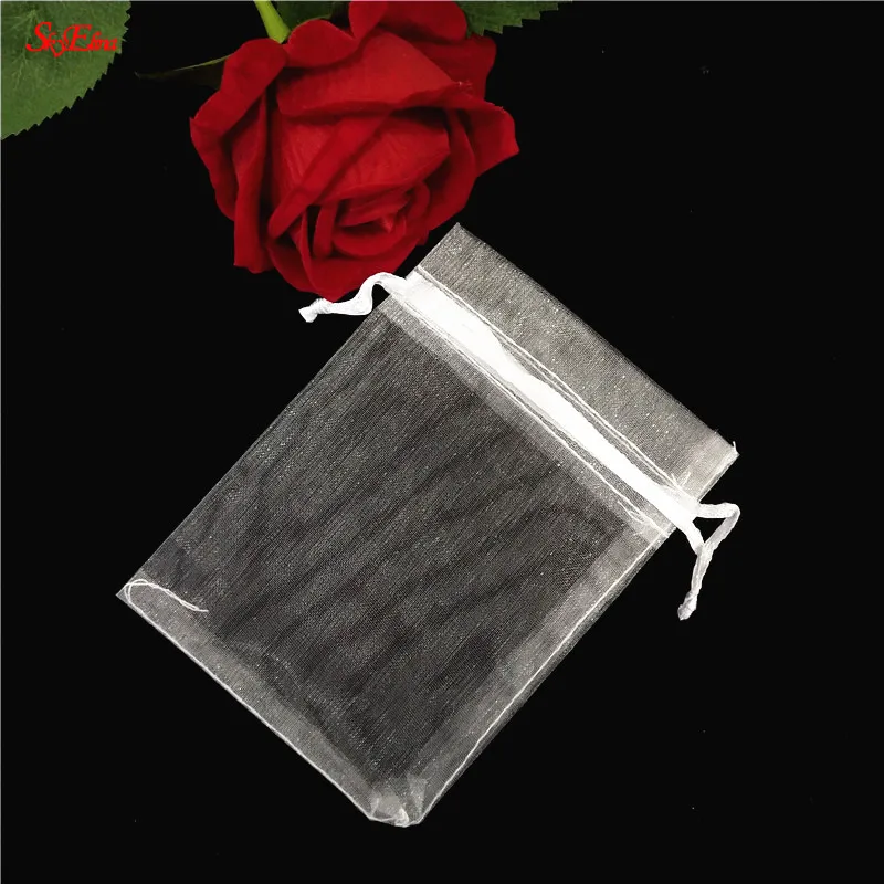 Белый 25 шт. Подарочный пакет из органзы ювелирные изделия Pounch 7x9 9x12 10x15 13x18 17x23 см