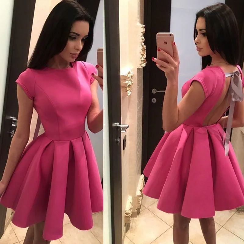 

Hot Pink Short Homecoming Dress A Line Prom Dresses Pink Sleeveless Satin Special Occasion Cocktail Gowns