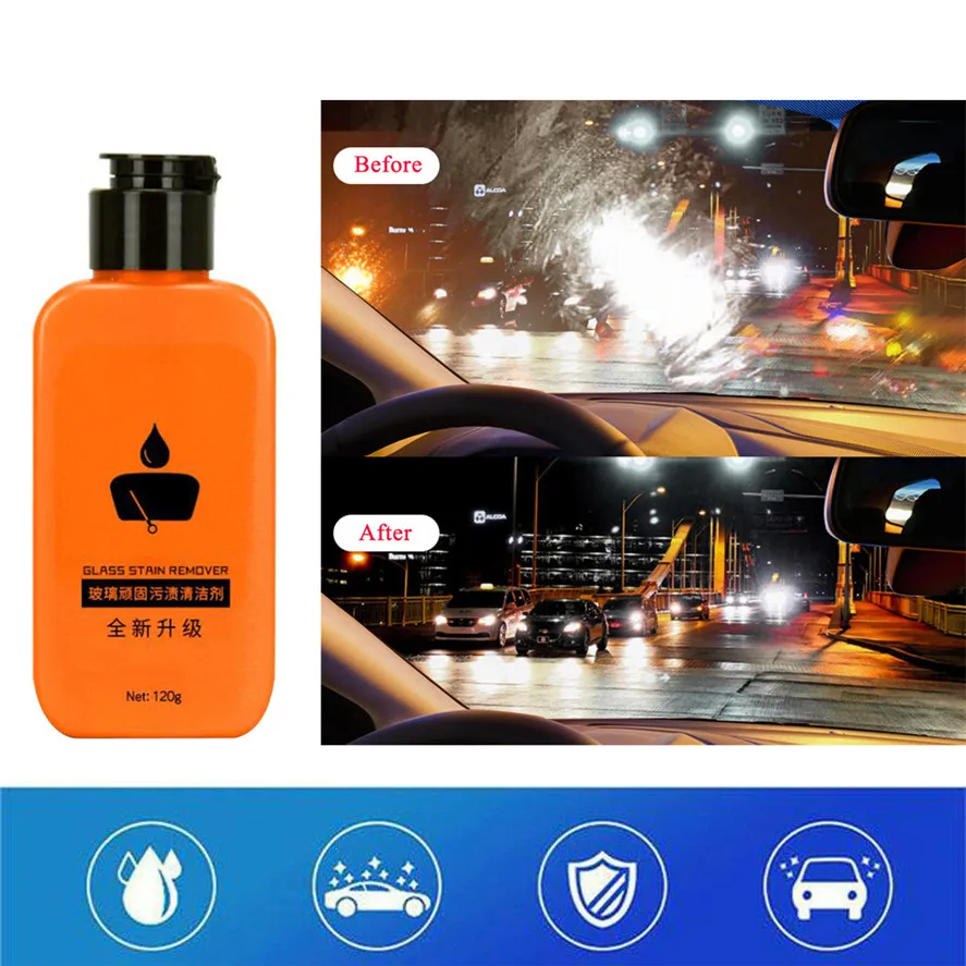 

New 1PC 120ML Car Glass Oil Film Remover Gum Bird Droppings Cleaning Agent Automotive Car Glass Cleaner Window Repair 0910#20