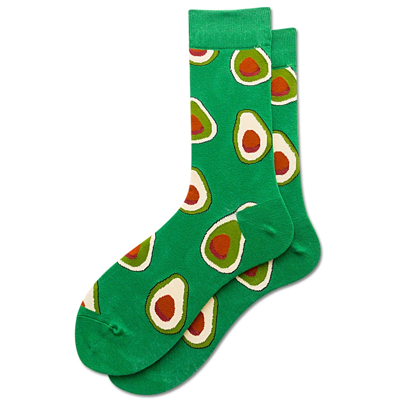Мужские хлопковые носки Happy, удобные забавные носки с фруктами авокадо и чипсами гамбургеров для взрослых на каждый день, осенне-зимние носки - Color: 1