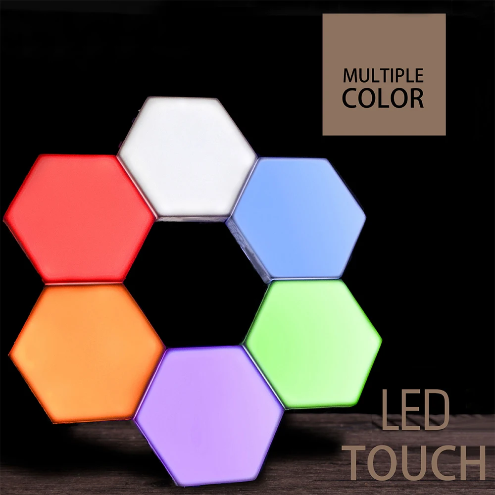 DIY USB Quantum Lamp LED Colorful Hexagon Wall Lamp Creative Geometry Touch Remote RGB Night Light for Home Bedroom Decoration