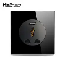 Wallpad L6 универсальная стенная электрическая розетка с usb-портом для зарядки розетка черное закаленное стекло панель