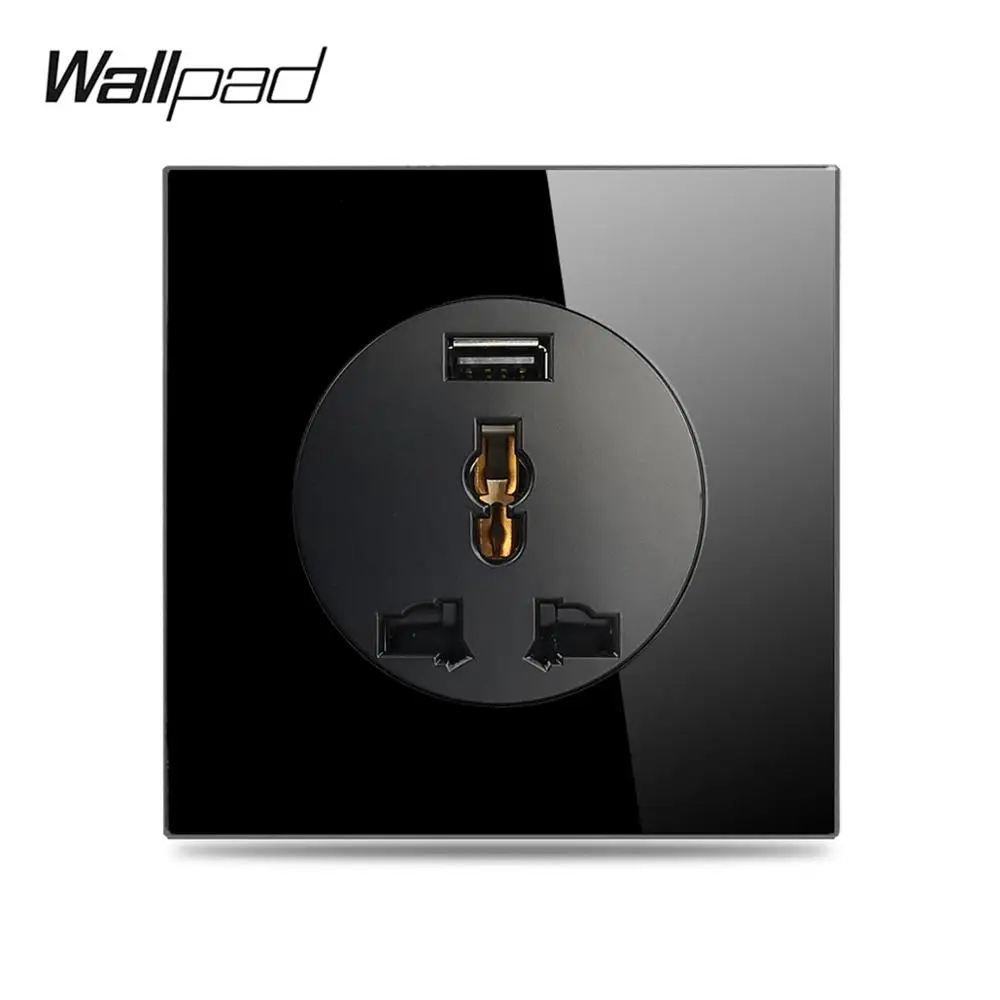 Wallpad L6 универсальная стенная электрическая розетка с usb-портом для зарядки розетка черное закаленное стекло панель