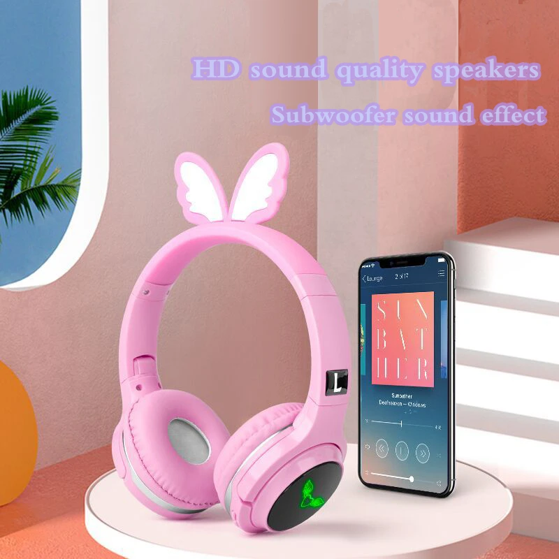 New cartoon wireless Bluetooth headset seven color luminous cute net red headphones with mic music headphones kids gifts