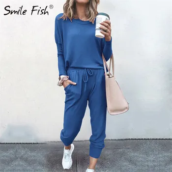 

Two Piece Pants Set Solid Sporty Streetwear 2020 Casual Long Sleeve Sweatsuit Trousers with Pockets Womens Tracksuit Sets G1521