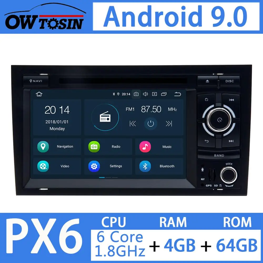 

7" PX6 4G RAM+64G ROM Android 9.0 Car Multimedia DVD Player GPS Navigation Radio For AUDI A4 2002-2007 SEAT EXEO S4 RS4 8E 8F B9