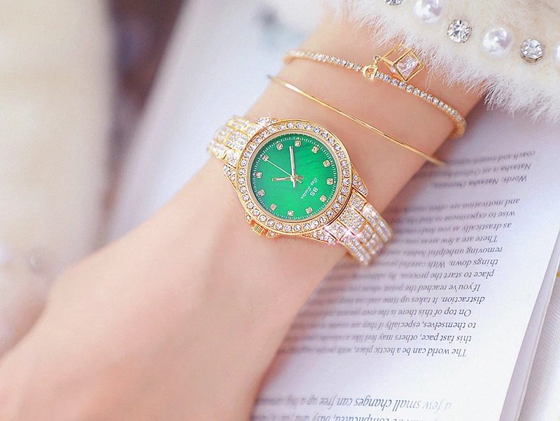 Bs женские роскошные Брендовые Часы элегантные женские часы золотые кварцевые женские наручные часы с синими бриллиантами Женские часы