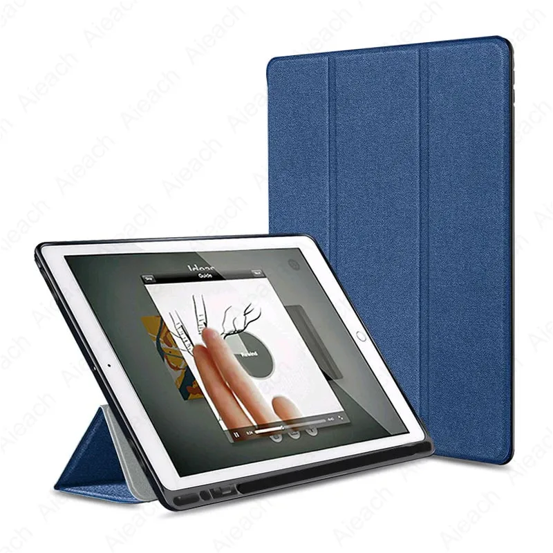 Blue Для iPad 7th 10," Чехол с карандашом держатель ткань Текстура Кожа Мягкий силиконовый чехол для iPad 10,2 чехол Автоматический Режим сна/пробуждения - Цвет: Blue