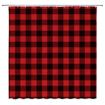 

Red Black Square Shower Curtain Simple Geometric Pattern Waterproof Polyester Fabric Home Bathroom Background Decor Accessories