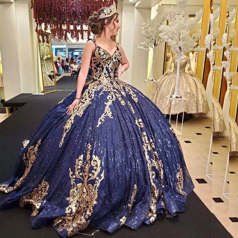 long prom dresses Sequined Gold Lace Quinceanera Dress Ball Gown Sweet 15 Dress Lace Up  vestidos de xv 15 años beautiful prom dresses