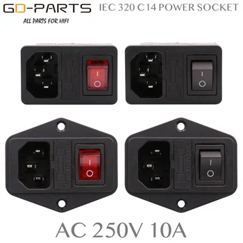 

1PC AC Power Cord Inlet Socket Receptacle Electric Connector With Fuse Holder ON OFF Rocker Switch IEC320 C14 CCC CE AC 250V 10A