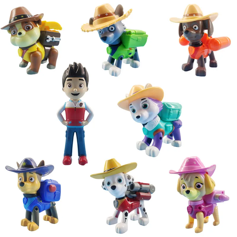

Paw Patrol 8 Pcs/set Ryder Straw Hat Rescue Dog Cartoon Anime action Model Toy Child Birthday Xmas Gift