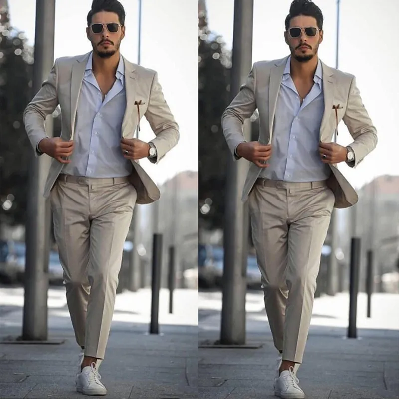 25New fashion Groom Tuxedos 2019 Notched Lapel Slim Fit Men Wedding Groomsmen Business Party Prom Suits (Jacket+Pants)