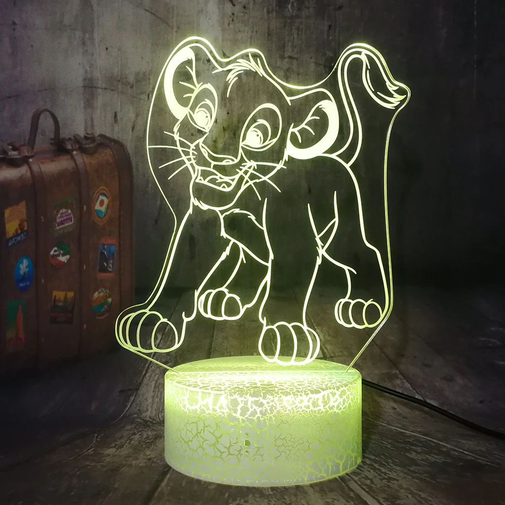 

NEW The Lion King Little Simba 3D LED Night Light RGB 7 Colors Crackle White Base Table Lamp Home Decor Kids Boy Birthday Gift
