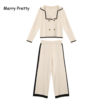 

MERRY PRETTY Womens Two Piece Sweater Sets 2019 Knitted Top And Pant Winter Striped Knitted Pullover Knitted Long Pant