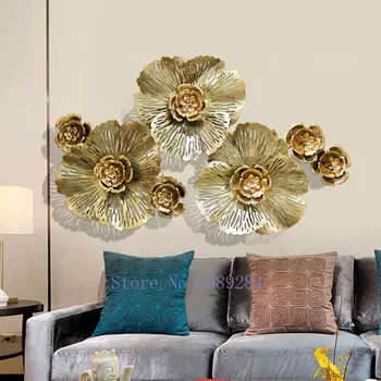 

Creative Nordic Gold Wall Decoration Flower Metal Gold Background Wall Suspension Stereoscopic Modern Home Decoration