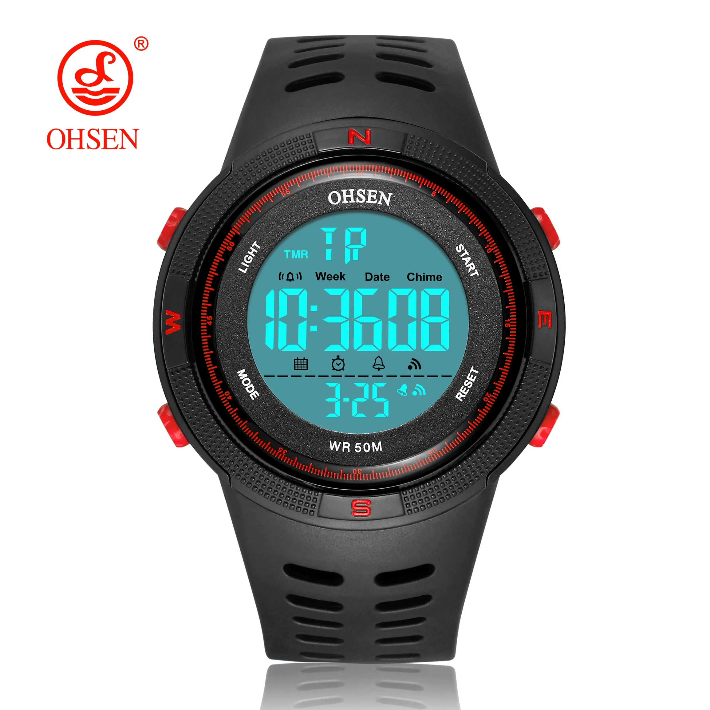 Мужские Цифровые часы reloj hombre водонепроницаемые наручные красного цвета с ЖК