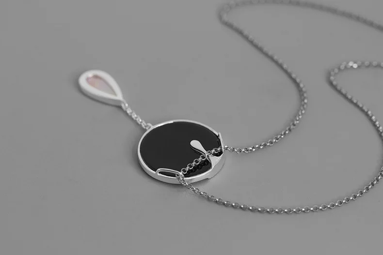 INATURE Good Night 925 Sterling Silver Fashion Abstract Moon Face Pendant Necklace for Women Jewelry Bijoux