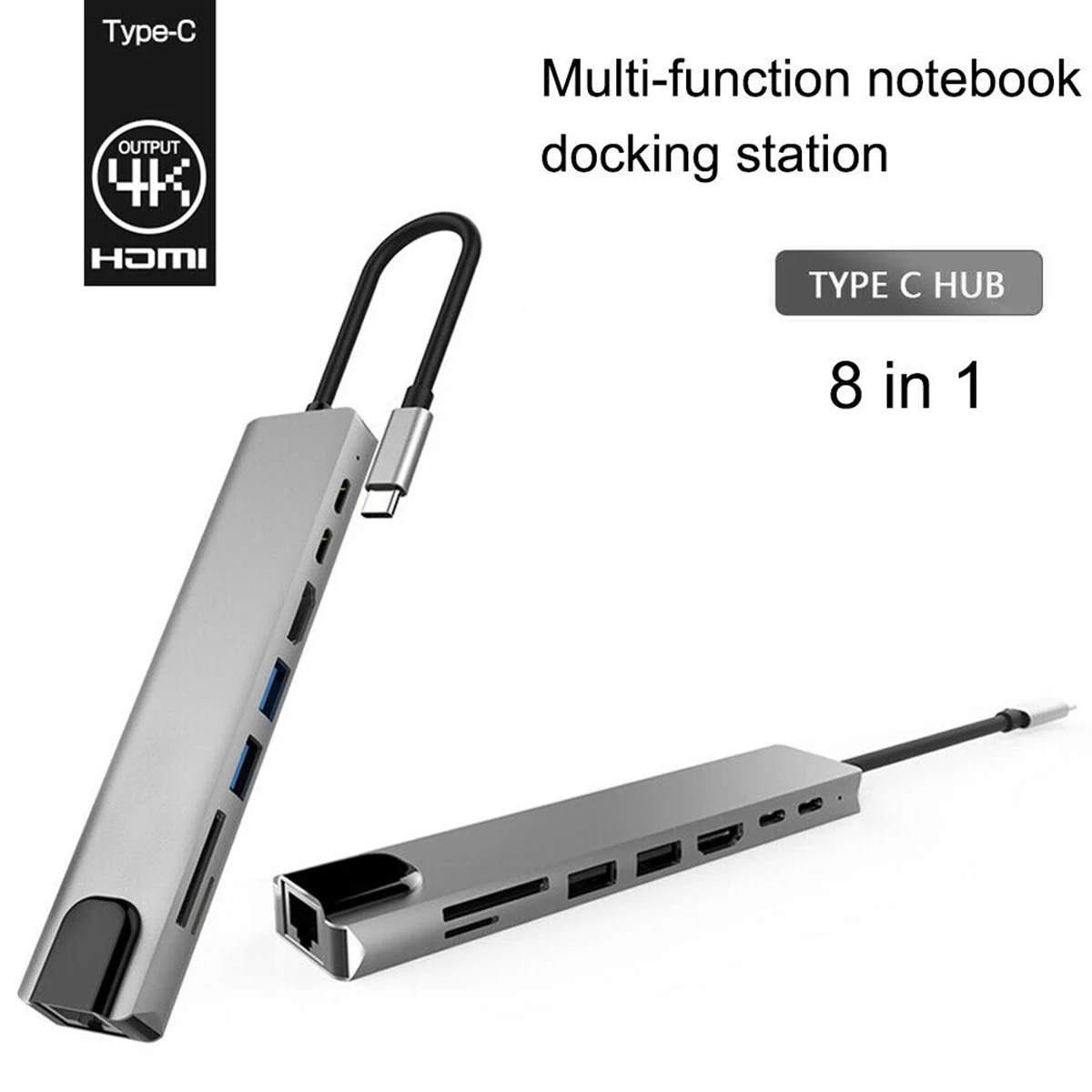 8 в 1 концентратор тип-c к HDMI USB 3,0 RJ45 1000 Мбит/с концентратор TF кард-ридер высокоскоростной USB-C концентратор Plug And Play