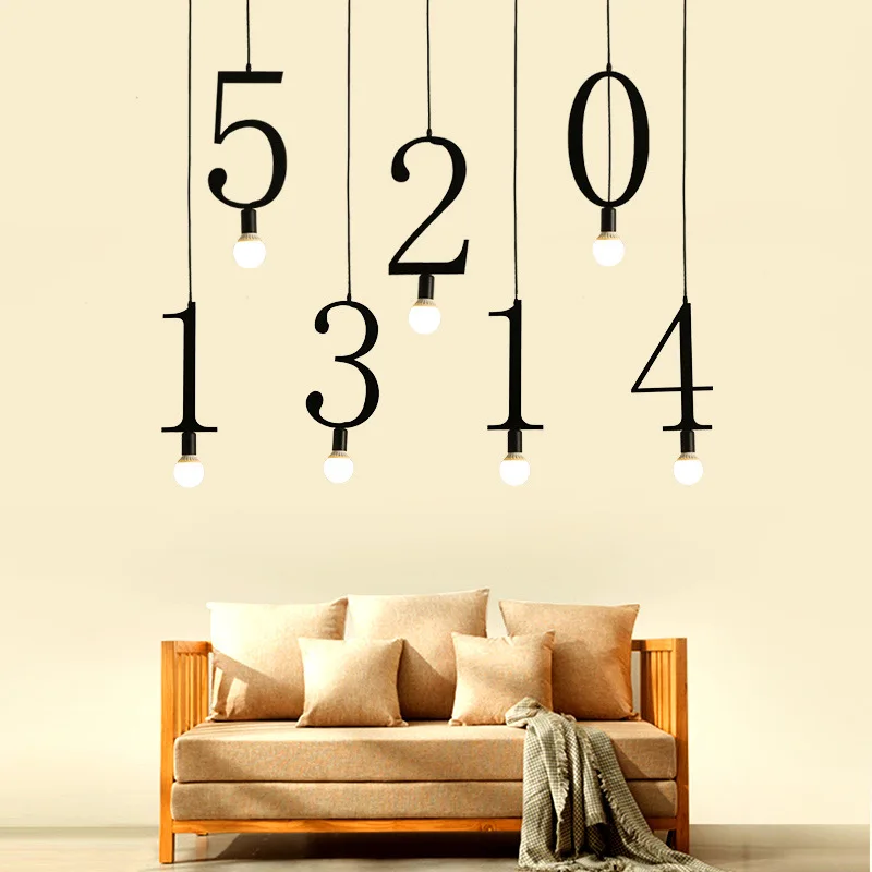 Скандинавский современный черный подвесной светильник с цифровой буквой для