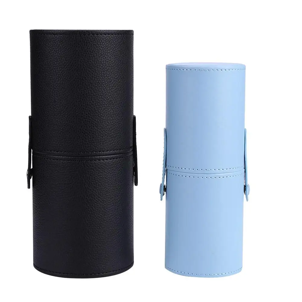 Simple PU Leather Makeup Brush Holder Case Travel Litchi Pattern Clear Line Gradual Change Cosmetic Pens Storage Box Cup | Красота и