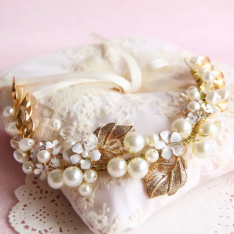 

Fashion gold handmade headdress bride pearl headdress wedding dress accessories bridal jewelry