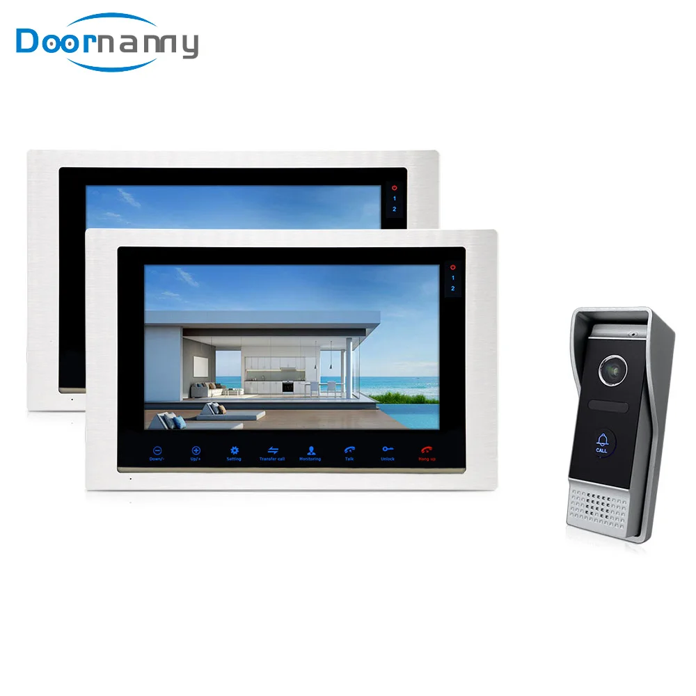 

Doornanny 10" Video Intercom For Home Apartment 1Doorbell Video Doorphone to 2 Big Screen 2Monitors Video Intercom System Kit