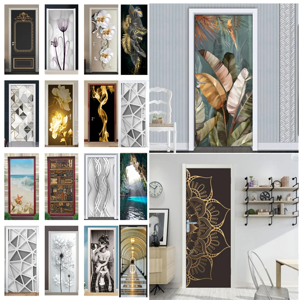 3D Vision PVC Door Sticker Wallpaper For Living Room Bedroom Decor Adhesive Removable Wall Poster Home Design Mural Deurstickers | Дом и сад