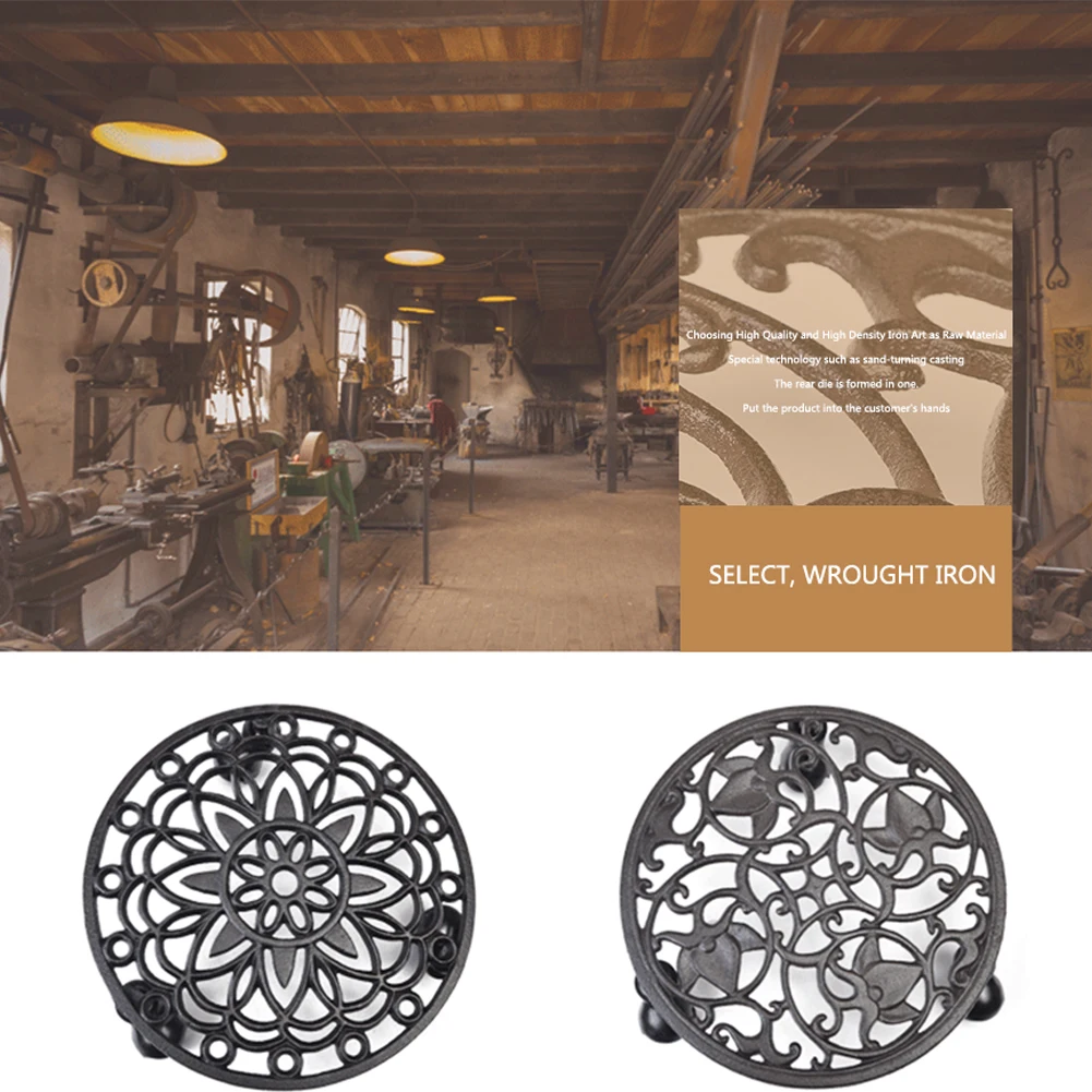

Casters Moving Holder Lock Wheel Rolling Modern Low Noise Tray Plant Stand Durable Saucer Cast Iron Pallet Flower Pot