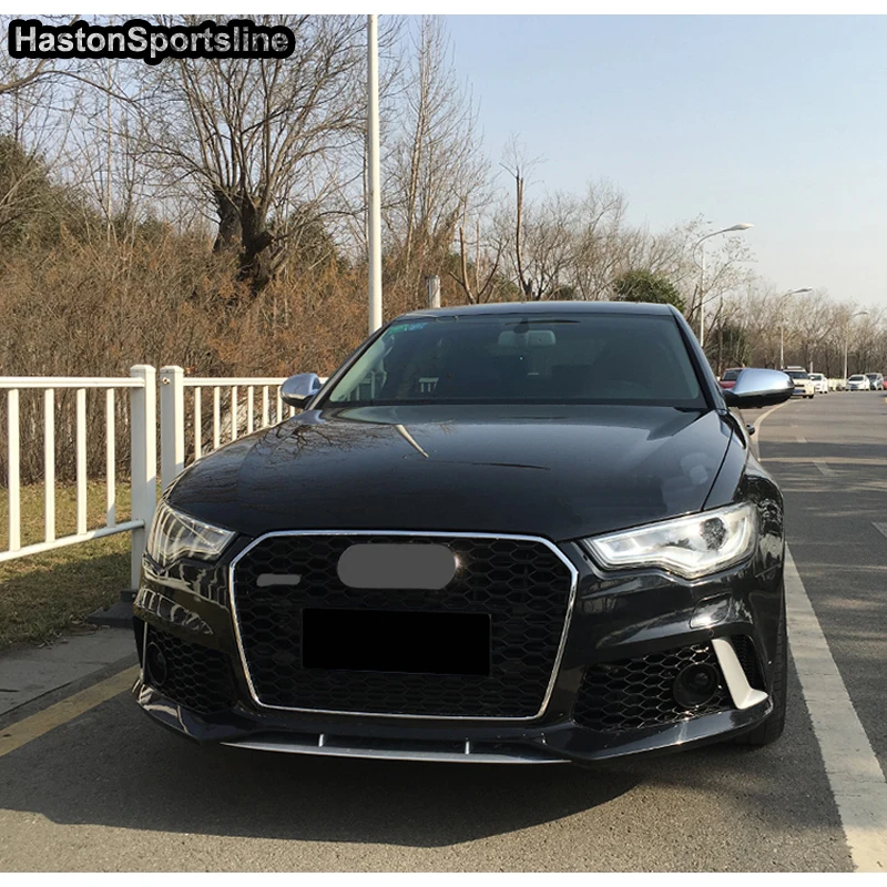 Parrilla Delantera Superior Tipo Panal Con Ranura Para Cámara Para AUDI A6 / S6 / Sline 2016-2018 - Negra - Amaux