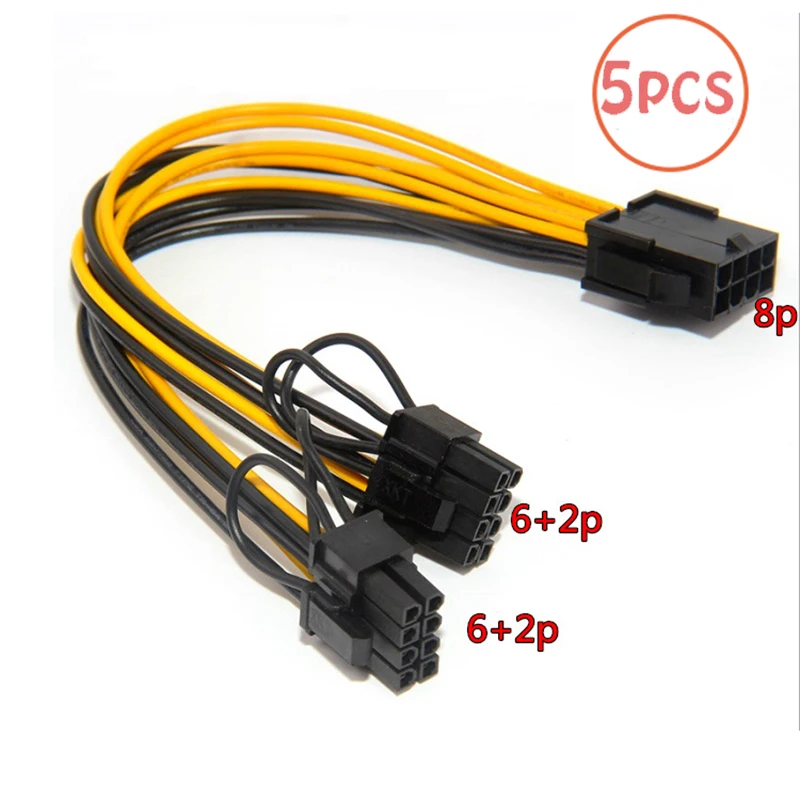 

Графическая карта для процессора или графического процессора, 5 шт., 8-Pin на 2*8-pin(6 + 2), для майнинга, двойной PCI-E, PCIe 8Pin, сплиттер, кабель, 21 см