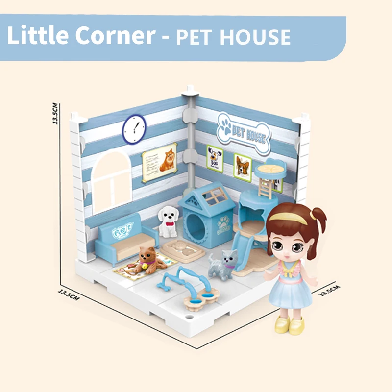 Little Corner DIY Assembles toys Doll House Living Room Ice cream Kitchen Piano Bed Dressing Dining Bath Pet Christmas Boy Gril |