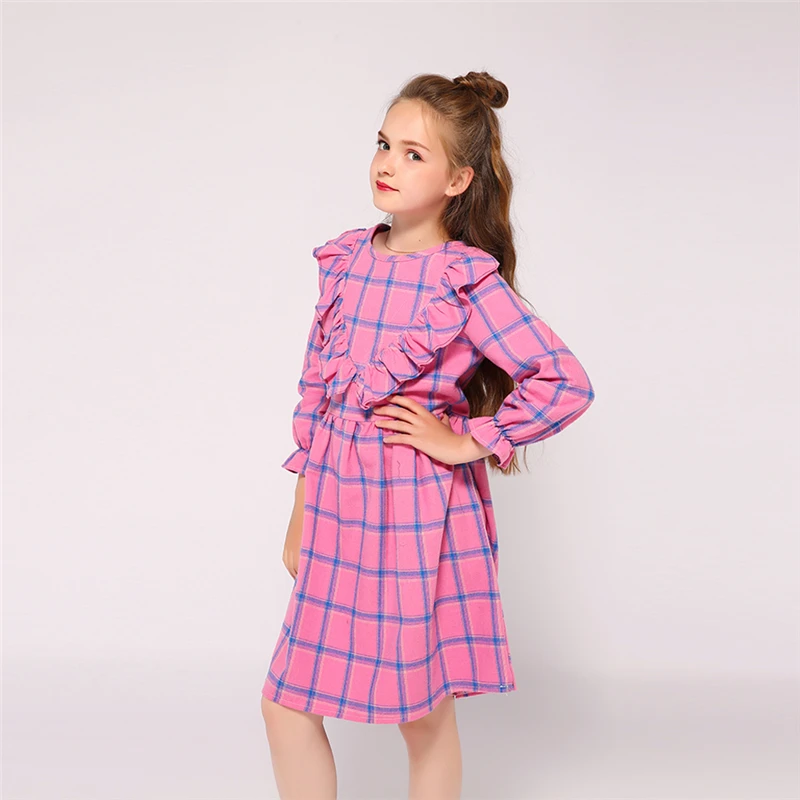 Kseniya Kids/Новое поступление; плотное теплое платье с длинными рукавами для девочек; платье в клетку с рюшами на весну и осень