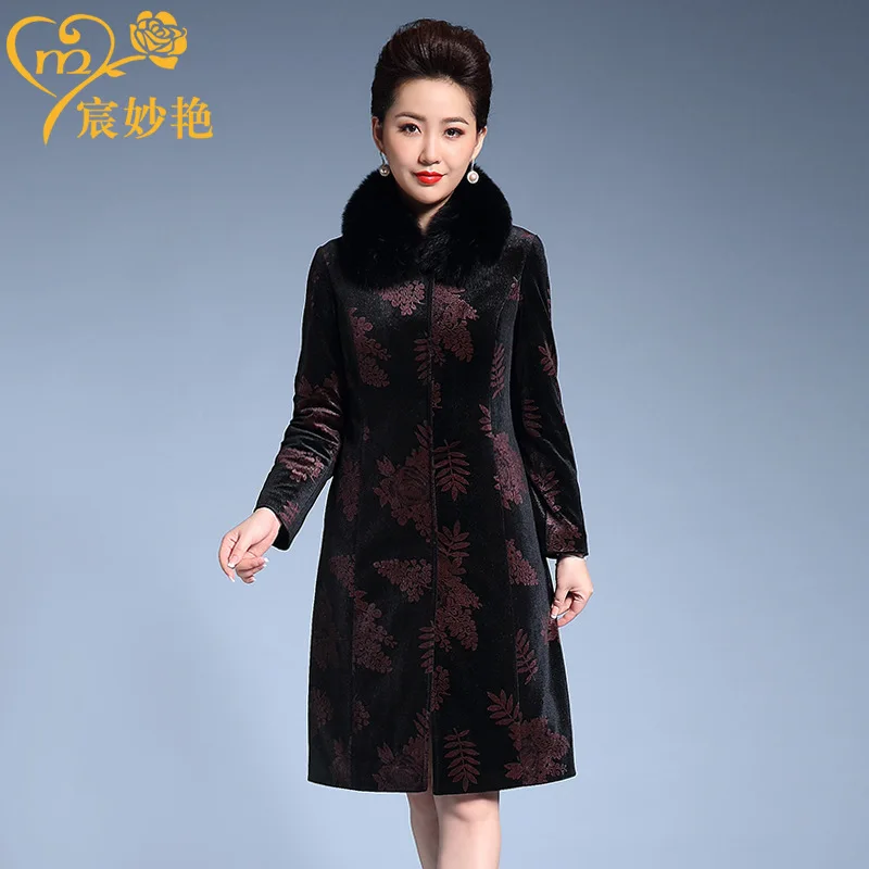 

Chenmiaoyan 2019 Winter New Style Middle-aged WOMEN'S Apparels Middle-aged Women Dress Large Size Velvet Cotton-padded Clothes C