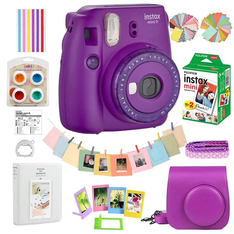 Винно-желтый Fujifilm Instax Mini пленочная камера+ 20 листов мини 9 белых пленок бумага+ Чехол-сумка+ альбом+ объектив крупным планом+ рамки