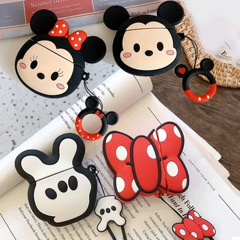 

For AirPods 1 Case 3D Cute Cartoon Mickey Minnie Bowknot Couple Wireless Earphone Cover for Airpods 2 with Finger Ring Strap