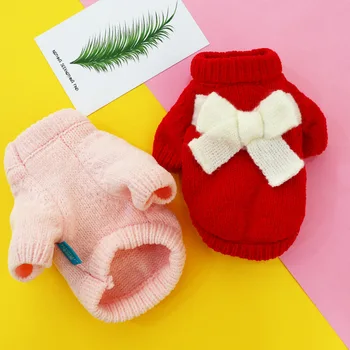 

Cute Bow-tie Dog Sweater Autumn Pet Knitwear Keep Warm Pullover for Small Medium Dogs Christmas Gift Clothes For Teddy Chihuahua