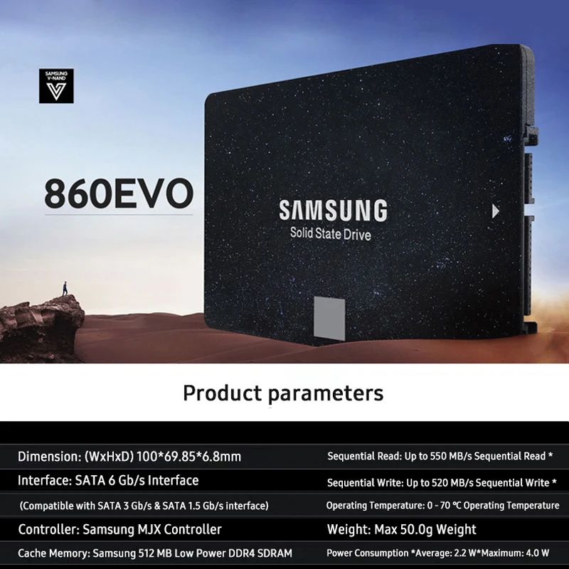 SAMSUNG SSD 860 EVO 1 ТБ 500 Гб SATAIII 2 5 Внутренний твердотельный диск HDD жесткий SATA3 ноутбук