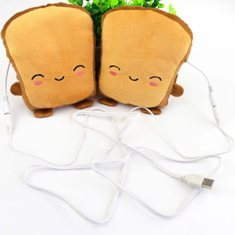 Зимние женские грелки для рук USB нагревательные перчатки милые тосты хлеб вышивка лица