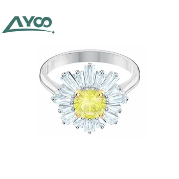 

AYOO high quality SWA, SUNSHINE shiny chrysanthemum yellow sun flower sunflower fashion ladies fashion ring best gift