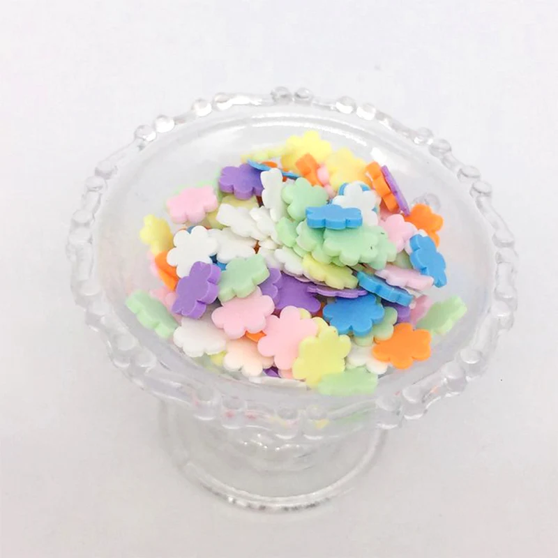 50 г цветы Полимерная глина разбрызгивает для слизи DIY Красочные пластиковые Klei Крошечные Цветочные частицы грязи Fimo сливы ломтики 5 мм - Цвет: mixed