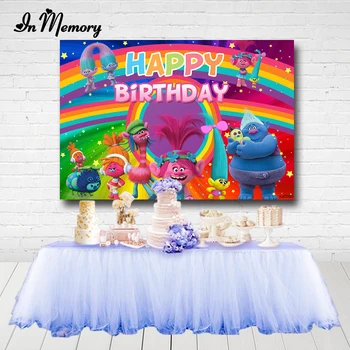 

InMemory Rainbow Cartoon Trolls Princess Poppy Photography Backdrop Children Birthday Party Backgrounds For Photo Studio Vinyl
